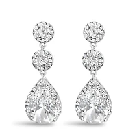 Bridal Silver Tear Drop Halo  Cubic Zirconia Earrings 155158