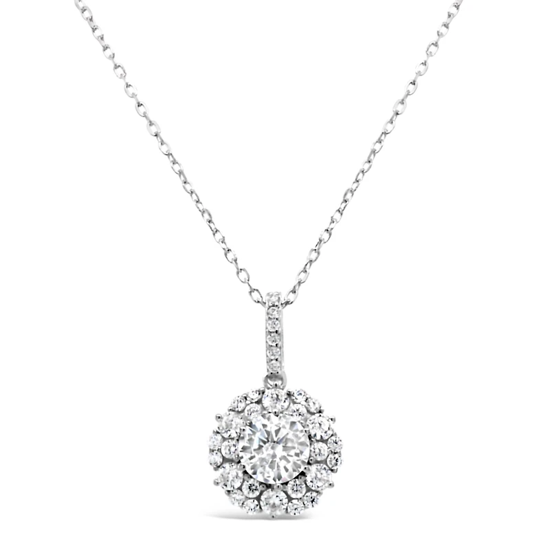Sterling Silver Round outline Cubic Zirconia Necklace 155044