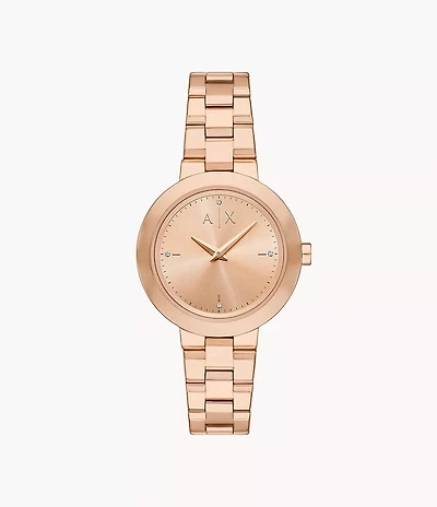 Armani Exchange Two-Hand Rose Gold-Tone Stainless Steel Watch 154355