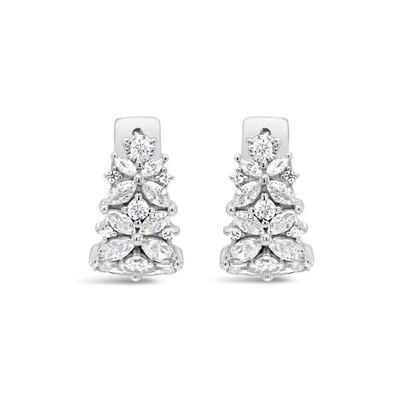 Sterling Silver  Flower  Cubic Zirconia Huggies Earrings 155065