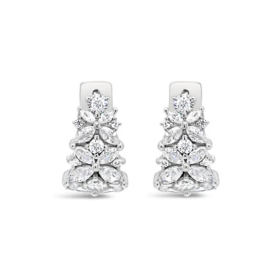 Sterling Silver  Flower  Cubic Zirconia Huggies Earrings 155065