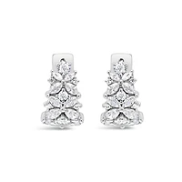 Sterling Silver  Flower  Cubic Zirconia Huggies Earrings 155065