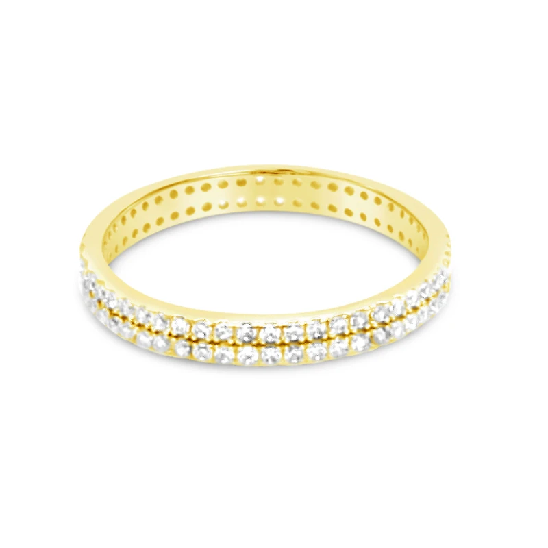 Gold Plated Sterling Silver Ring Pave Cubic Zirconia 2 Lines 154944