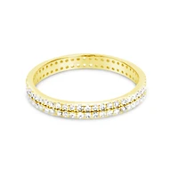 Gold Plated Sterling Silver Ring Pave Cubic Zirconia 2 Lines 154944