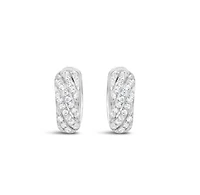 Sterling Silver  Cubic Zirconia Round Pave Twist Huggies Earrings 155074