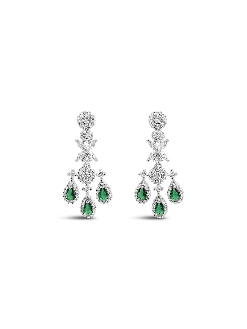Bridal Silver Tear Drop Emerald  Cubic Zirconia Necklace +Earrings Set155006