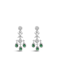 Bridal Silver Tear Drop Emerald  Cubic Zirconia Necklace +Earrings Set155006