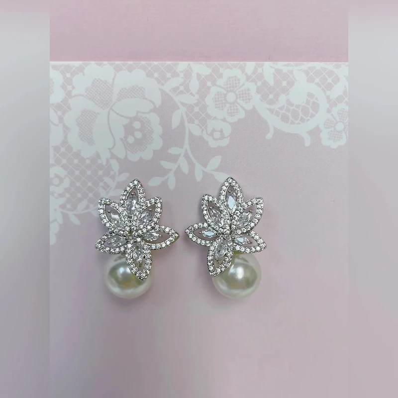 Bridal Pearl Cubic Zirconia Earrings 145905
