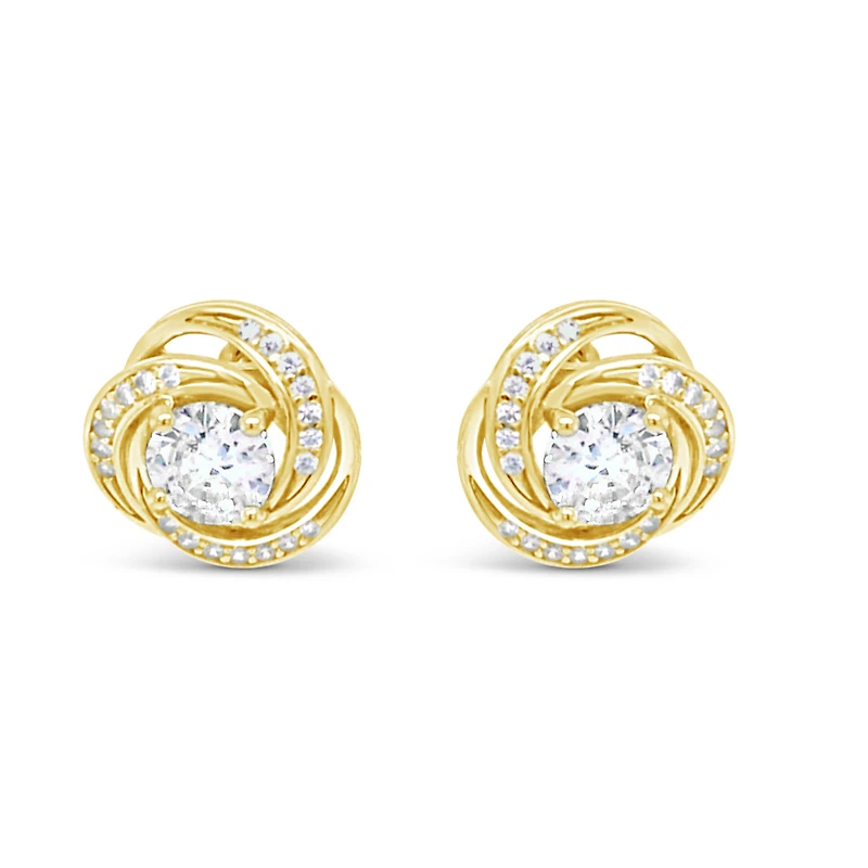 Yellow Gold Plated Sterling Silver  Round  Twist Cubic Zirconia Earrings 155051