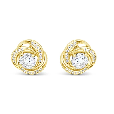 Yellow Gold Plated Sterling Silver  Round  Twist Cubic Zirconia Earrings 155051
