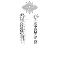 Sterling Silver Cubic Zirconia Baguette Hoop Earrings 151257