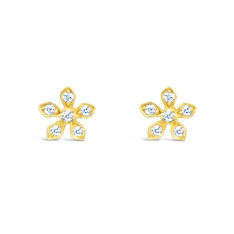 10k Yellow Gold Cubic Zirconia Flower Studs Earrings 155639