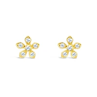 10k Yellow Gold Cubic Zirconia Flower Studs Earrings 155639