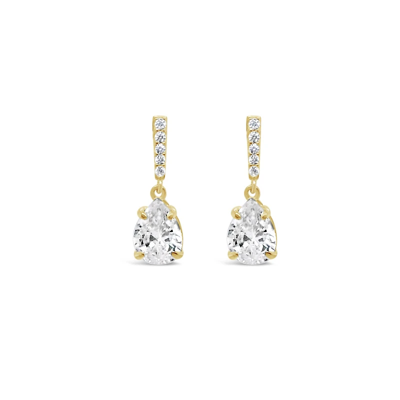 10k Yellow Gold Cubic Zirconia Tear Drop w/Pave Bar Earrings 155647