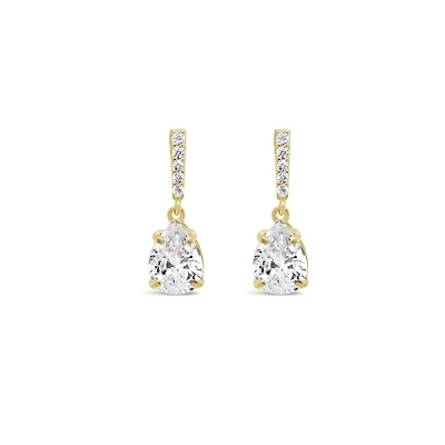 10k Yellow Gold Cubic Zirconia Tear Drop w/Pave Bar Earrings 155647