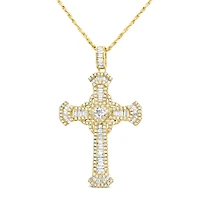 Yellow Gold Plated Sterling Silver Cubic Zirconia Cross Pendent Necklace