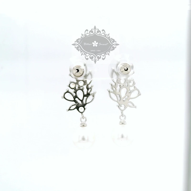 Bridal  Silver Tear Drop Pearl   Cubic Zirconia Earrings 155162