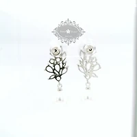 Bridal  Silver Tear Drop Pearl   Cubic Zirconia Earrings 155162