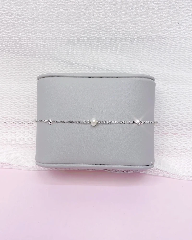 Sterling Silver Cubic Zirconia Pearl Bracelet