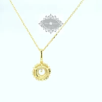Yellow Gold Plated Sterling Silver Round Outline Cubic Zirconia Necklace 155046