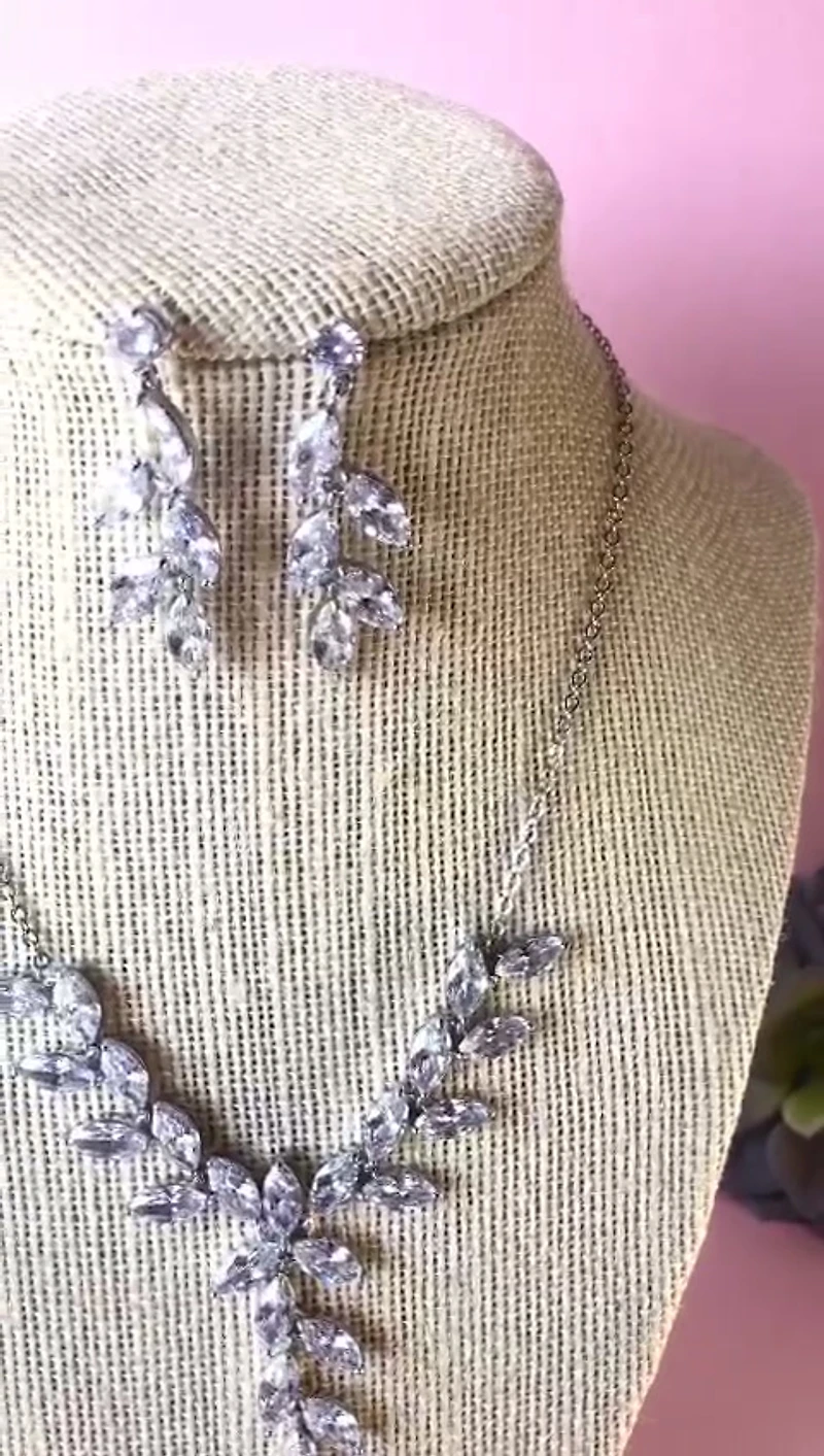 Bridal Silver Cubic Zirconia Necklace & Earrings Set 142904