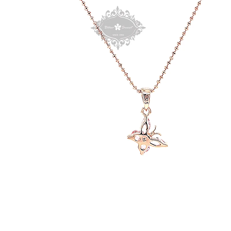 Rosegold Plated Sterling Silver Cubic Zirconia Butterfly Necklace 143354
