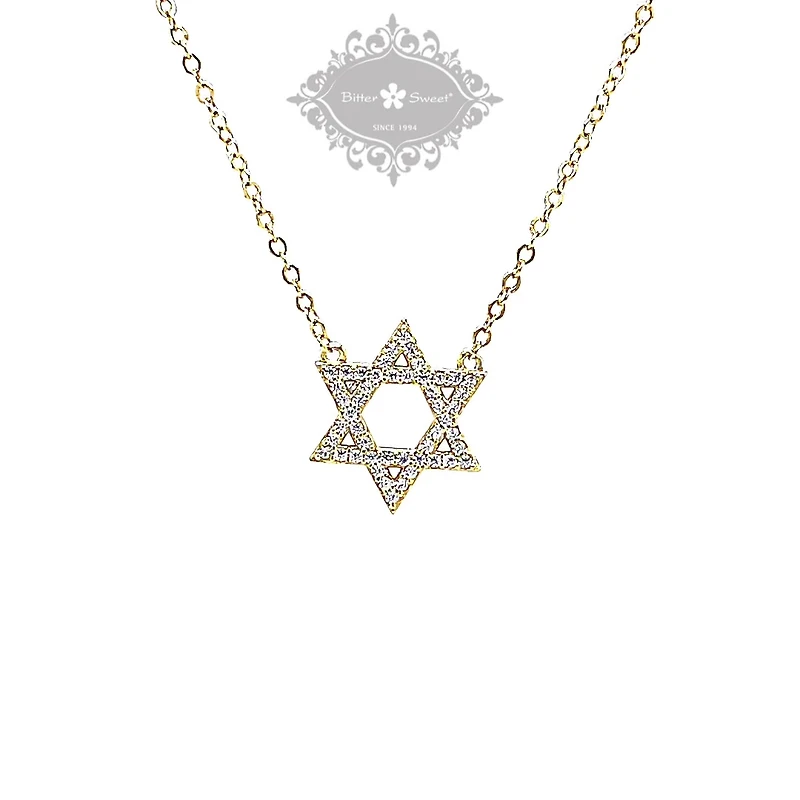 Gold Plated Sterling Silver Cubic Zirconia Star of David Necklace 151234