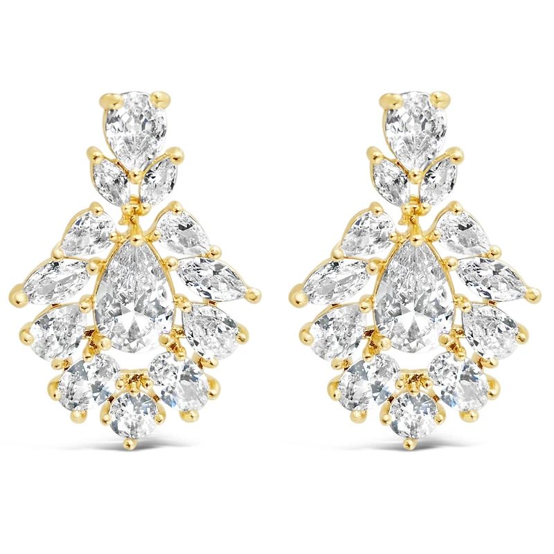 Bridal Gold Tear Drop Jewel Cubic Zirconia Earrings 155178