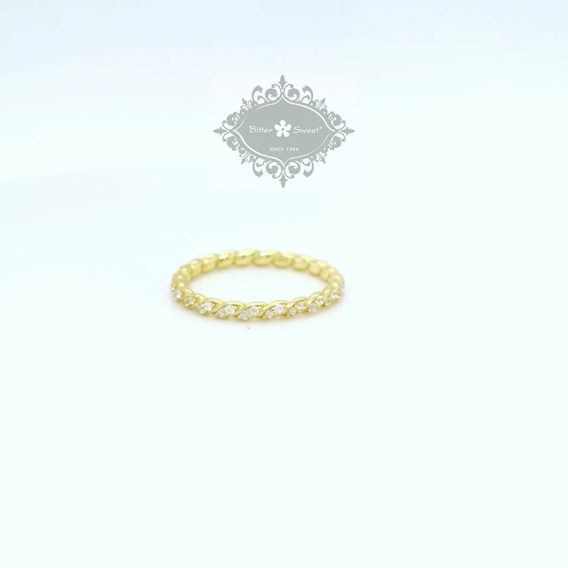 Gold Plated Sterling Silver Ring Twist w/2 rows Cubic Zirconia 154932