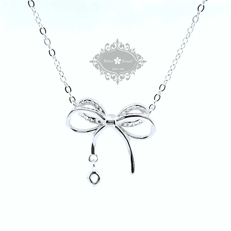 Sterling Silver Bow Cubic Zirconia Necklace 153079