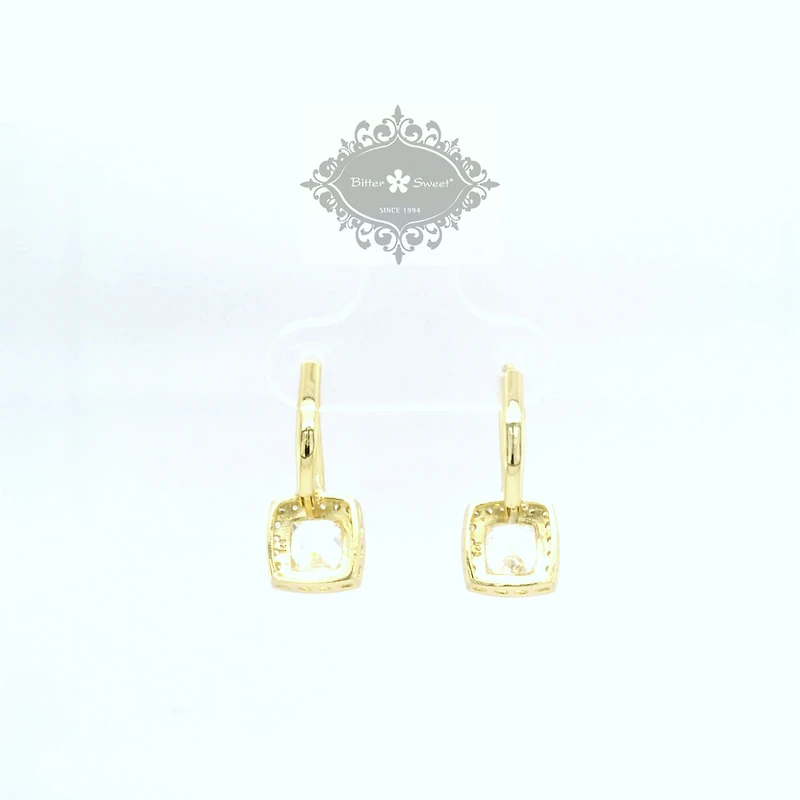 Gold Plated Sterling Silver Cubic Zirconia Square Outline Earrings 154843