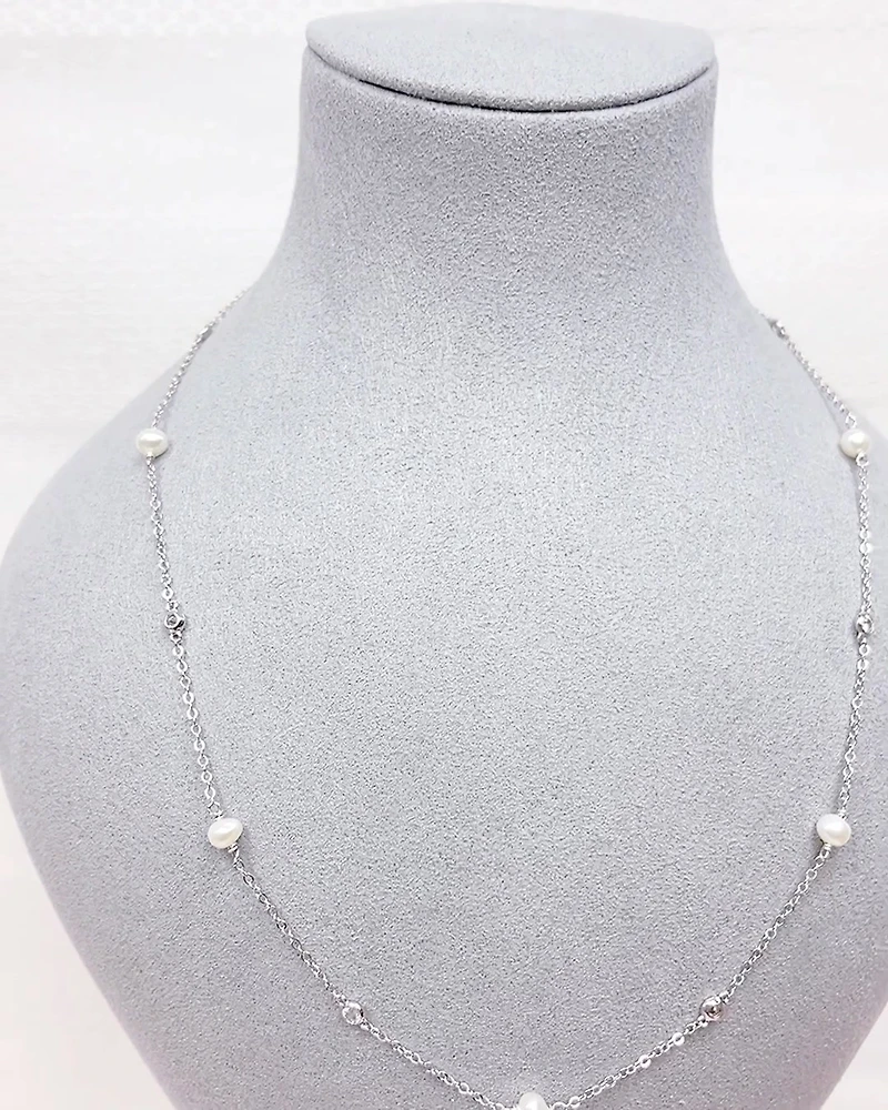 Sterling Silver Cubic Zirconia Pearl Necklace 152274
