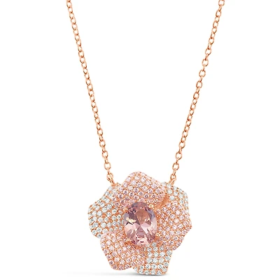 Rosegold Plated Sterling Silver Cubic Zirconia Flower  Necklace 151977