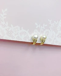 Gold Plated Sterling Silver Pearl Earrings 152293