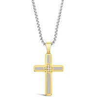 Stainless Steel Cubic Zirconia Gold Cross Necklace 150158