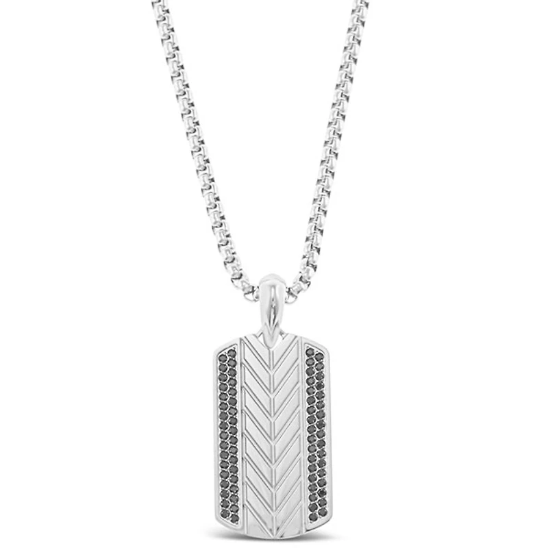Stainless Steel Cubic Zirconia Tag Necklace
