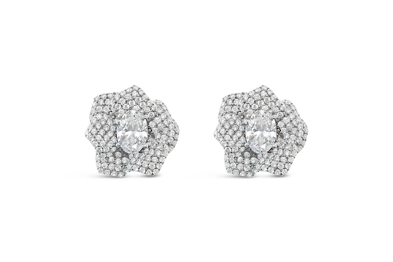 Sterling Silver Heart Cubic Zirconia Flower Earrings 151974