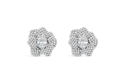 Sterling Silver Heart Cubic Zirconia Flower Earrings 151974