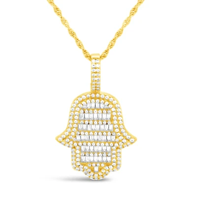 Yellow Gold PlatedSterling Silver Cubic Zirconia  Hamsa Pendent  Necklace 155137