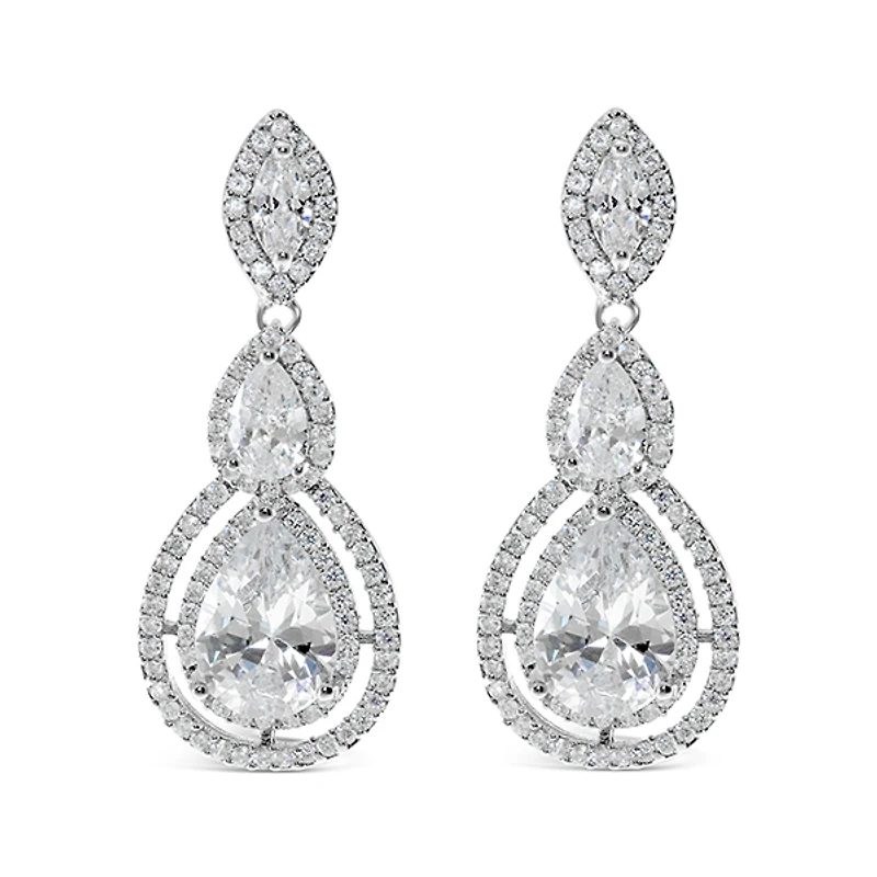 Bridal Silver Cubic Zirconia Tear Drop Earrings 127606