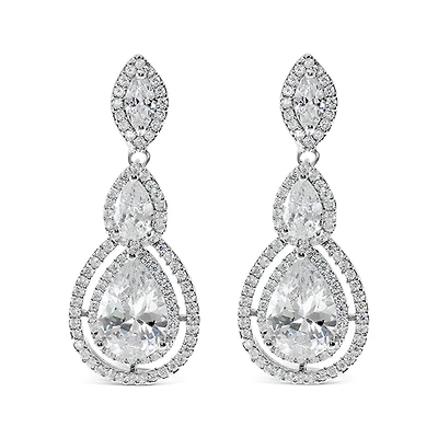 Bridal Silver Cubic Zirconia Tear Drop Earrings 127606