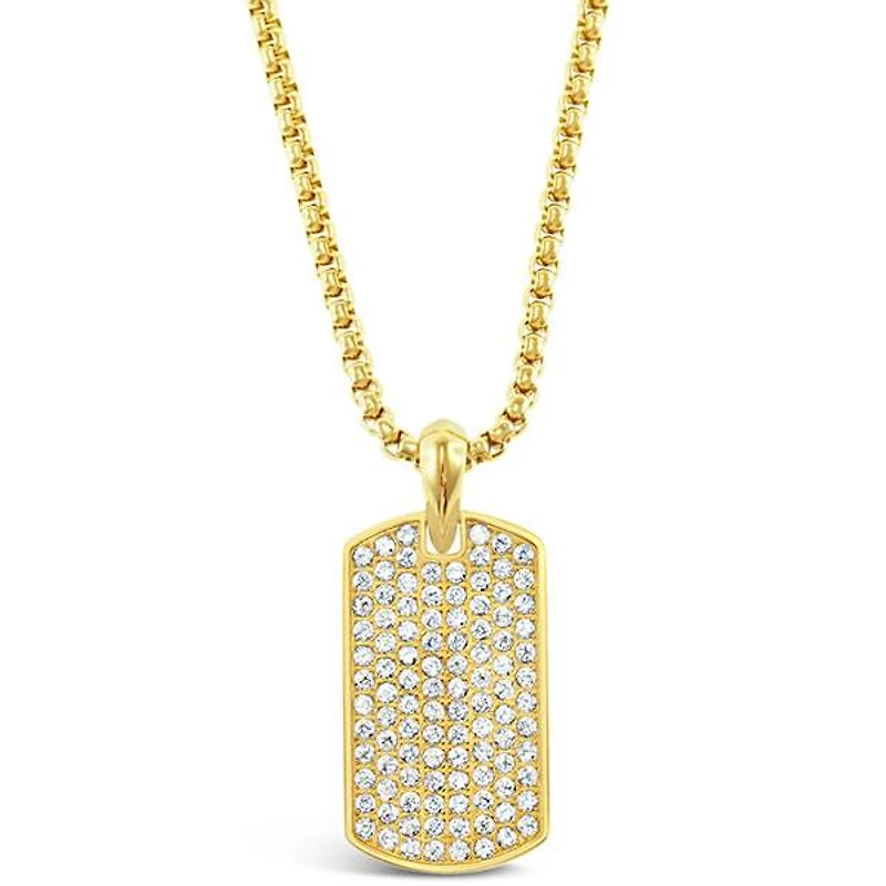 Stainless Steel Cubic Zirconia Tag Gold Necklace 150139