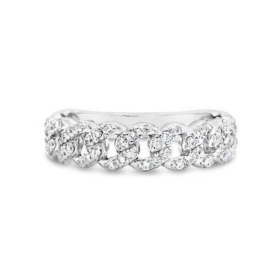 Sterling Silver Cuban Link Cubic Zirconia  Ring 155032