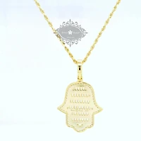 Yellow Gold PlatedSterling Silver Cubic Zirconia  Hamsa Pendent  Necklace 155137