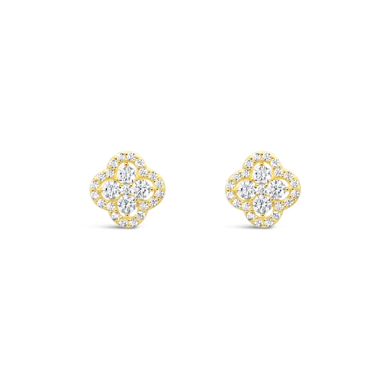 10k Yellow Gold Cubic Zirconia Clover outline Studs Earrings 155645