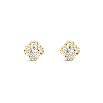 10k Yellow Gold Cubic Zirconia Clover outline Studs Earrings 155645