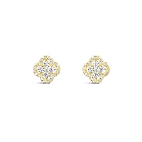10k Yellow Gold Cubic Zirconia Clover outline Studs Earrings 155645