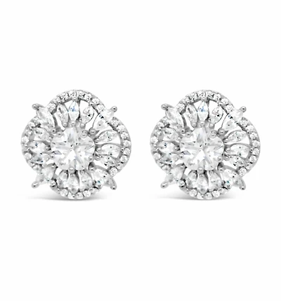 Sterling Silver  Flower  Cubic Zirconia Earrings 155064