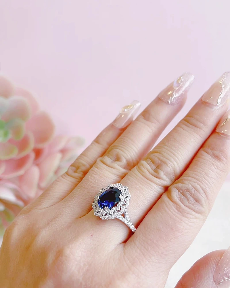 Sterling Silver Sapphire Oval Cubic Zirconia Ring 153391