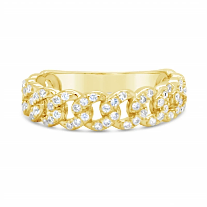 Yellow Gold Plated Sterling Silver Cuban Link Cubic Zirconia  Ring 155032